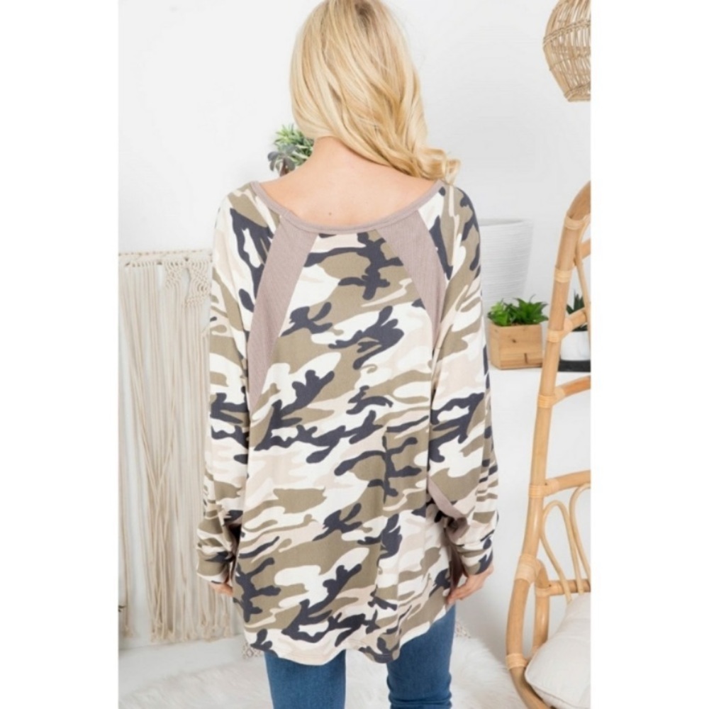 LAST1️⃣New Women’s Soft Olive Camouflage Lightweight Oversized Sweatshirt Top - Picture 6 of 11